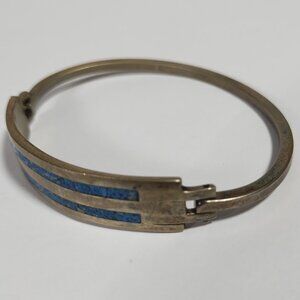 Alpaca Silver Malachite Inlaid Mexican Hinged Cuff